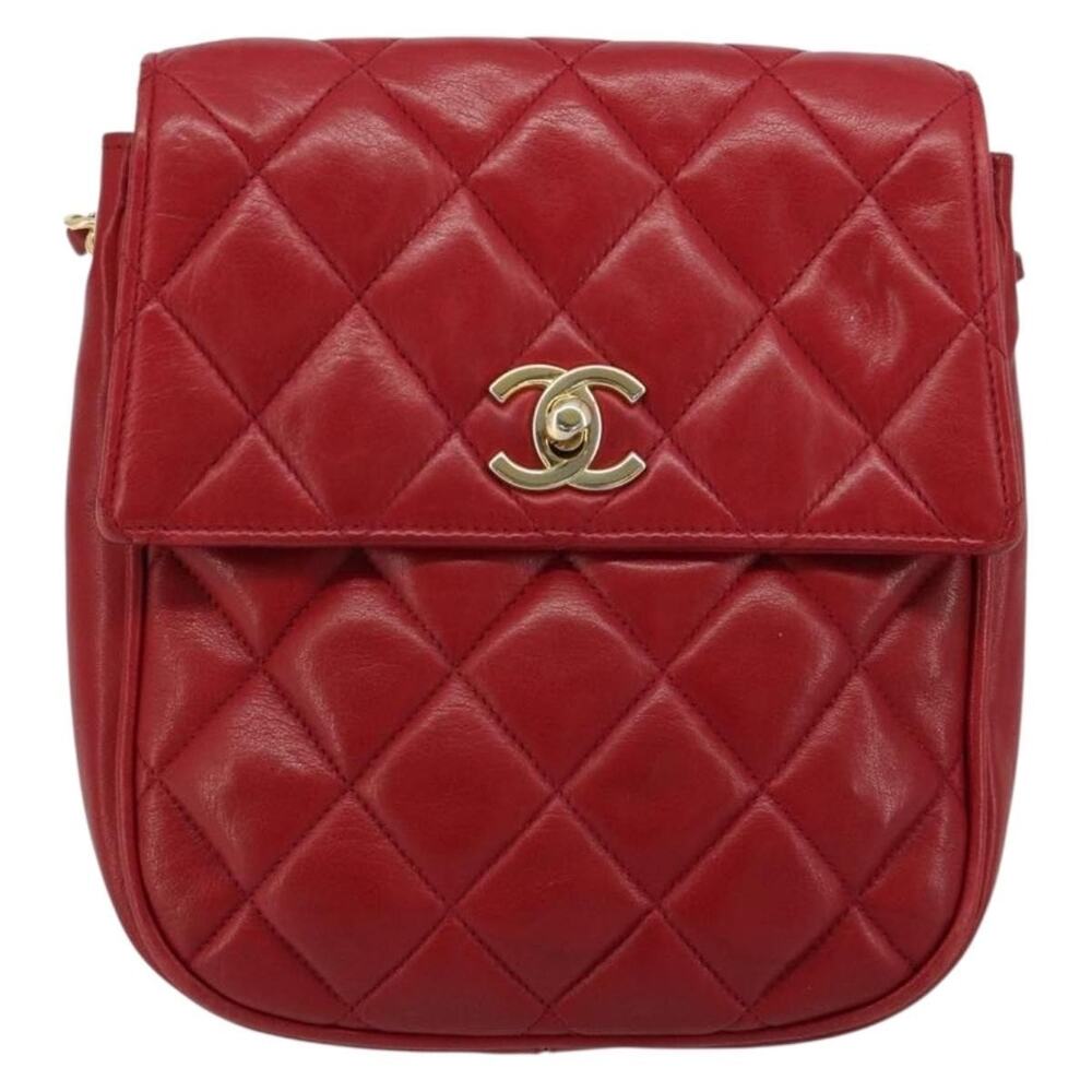 Chanel Matelasse Lambskin Leather Chain Shoulder Bag Red